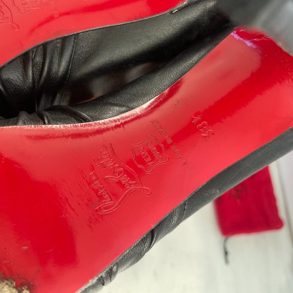 Christian Louboutin Lady Gres Platform Pumps Black Leather Peep Toe Ruched Knot - Picture 16 of 16